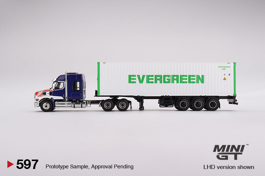 Mini GT - 1/64 Western Star 49X Blue w/ 40' Reefer Container "EVERGREEN" (MGT00597-L)