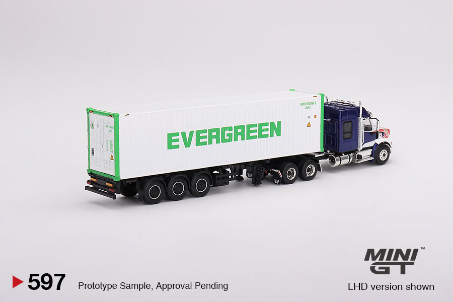 Mini GT - 1/64 Western Star 49X Blue w/ 40' Reefer Container "EVERGREEN" (MGT00597-L)