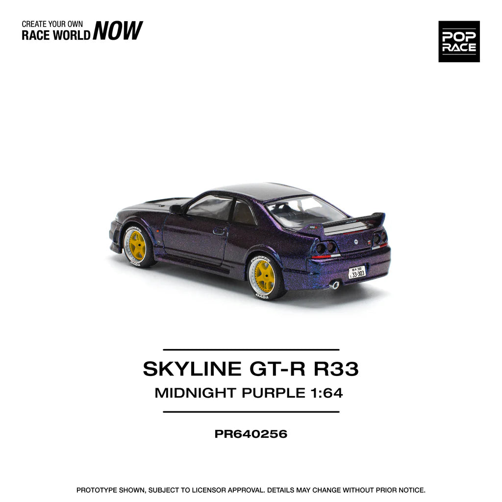 Pop Race 1:64 Nissan Skyline GT-R R33 NISMO 400R Midnight Purple Opening Front and Rear Detailed Engine (PR640256)