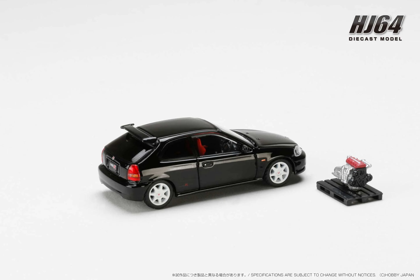 Hobby Japan 1/64 Honda CIVIC TYPE R (E-EK9) 1997 with Engine Display Model Black Pearl Honda Official Licensed