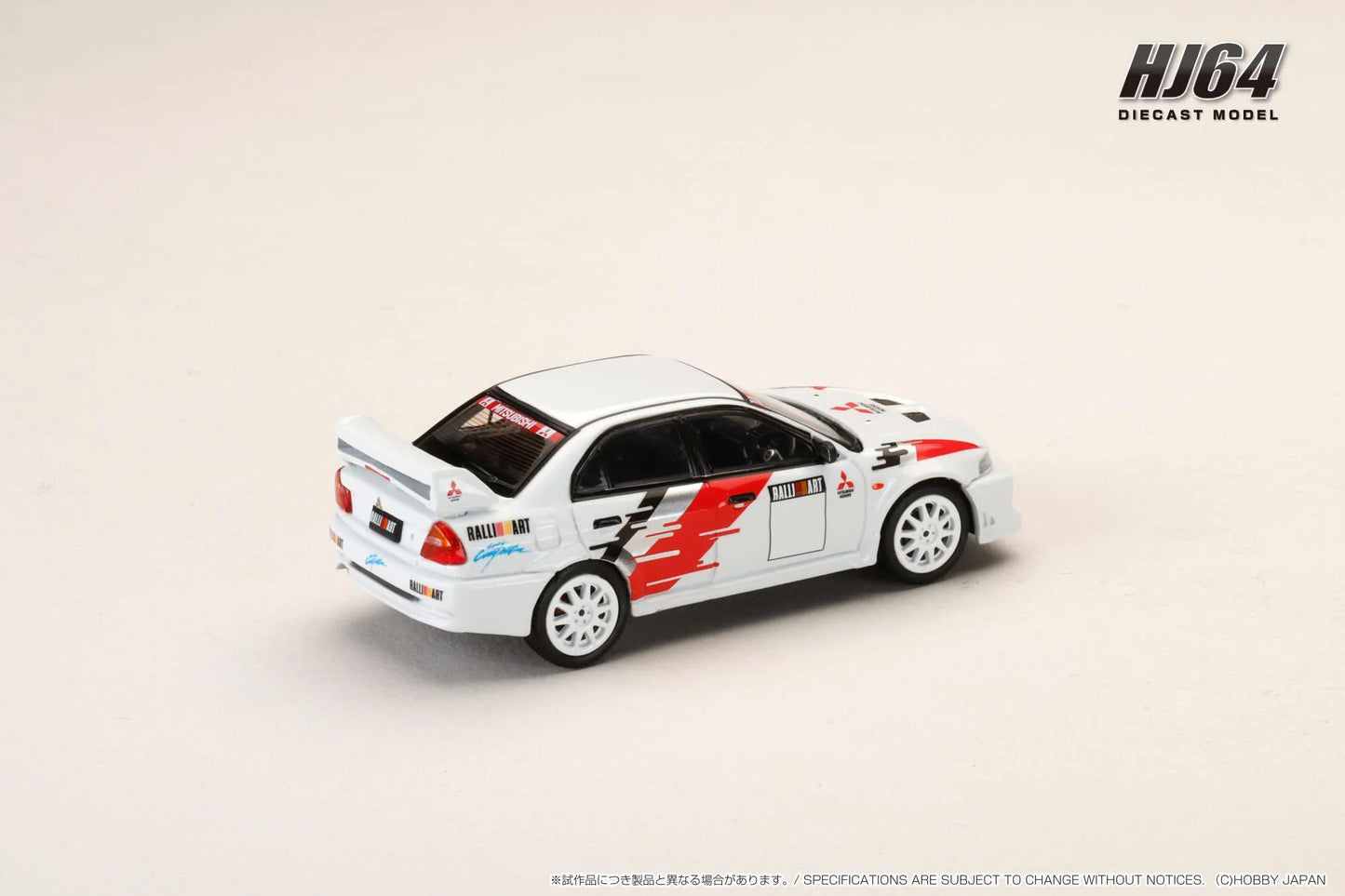 Hobby Japan 1:64 MITSUBISHI LANCER RS EVOLUTION 6 (CP9A) 2000 RALLIART WHITE Official Licensed (HJ643033RA)