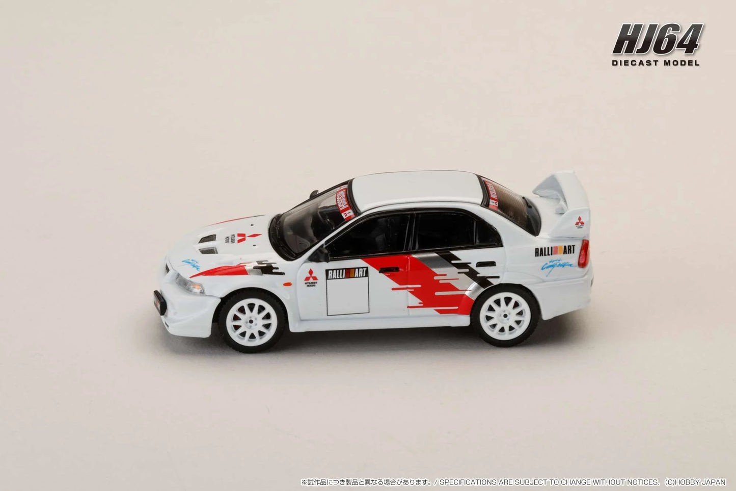 Hobby Japan 1:64 MITSUBISHI LANCER RS EVOLUTION 6 (CP9A) 2000 RALLIART WHITE Official Licensed (HJ643033RA)