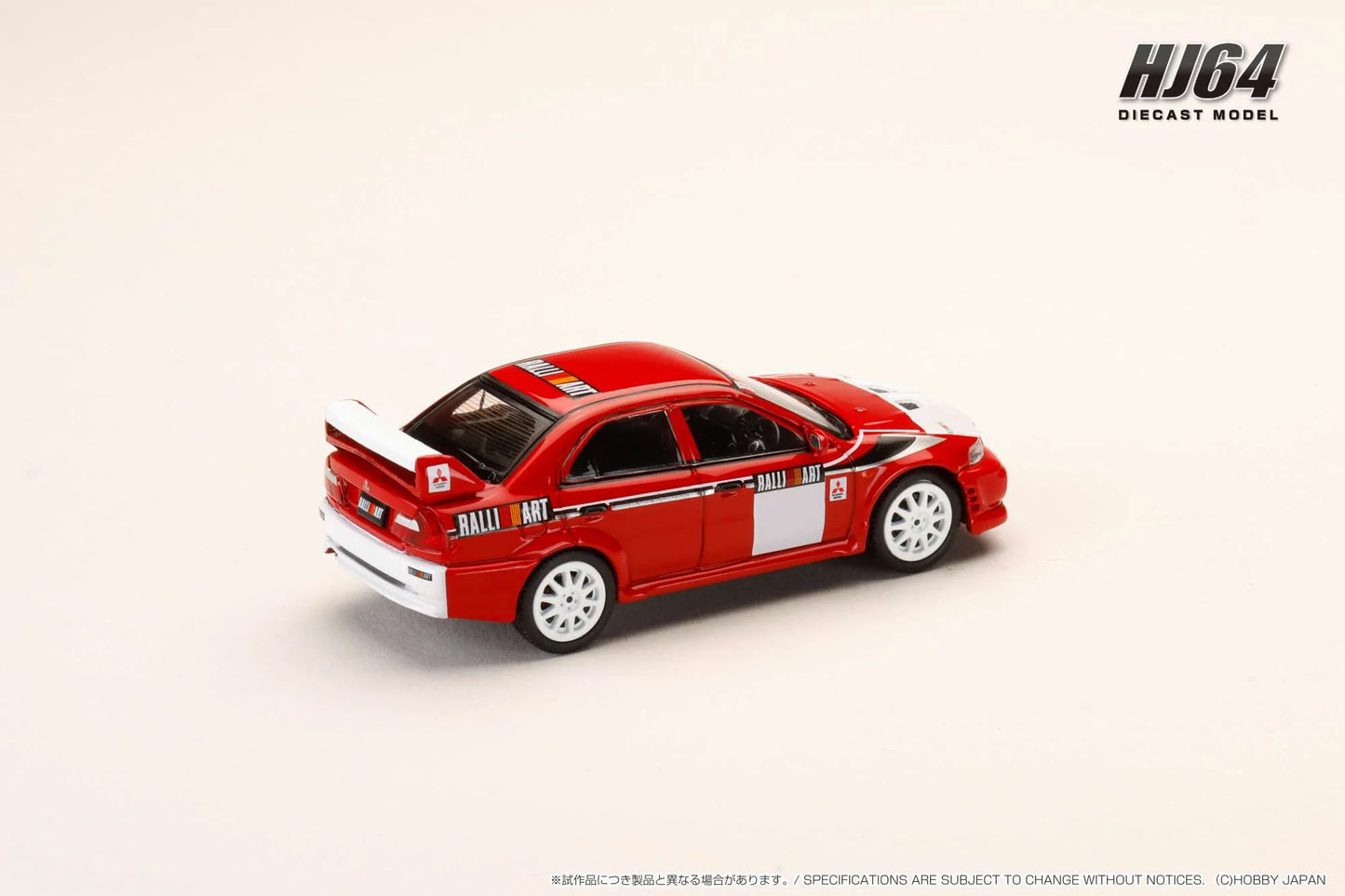 Hobby Japan 1:64 MITSUBISHI LANCER RS EVOLUTION 6 (CP9A) 2000 RALLIART RED Official Licensed (HJ643033RB)