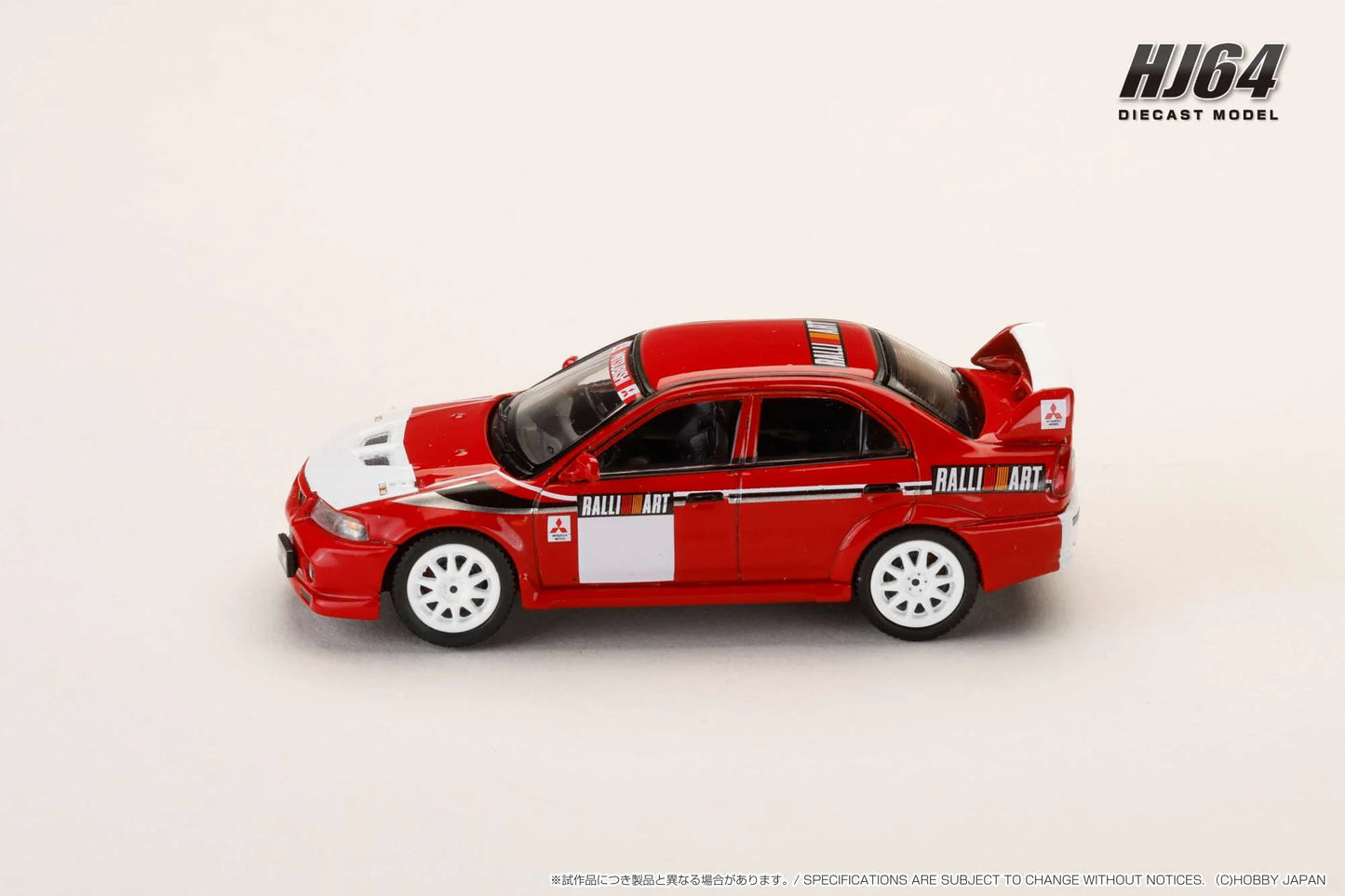 Hobby Japan 1:64 MITSUBISHI LANCER RS EVOLUTION 6 (CP9A) 2000 RALLIART RED Official Licensed (HJ643033RB)