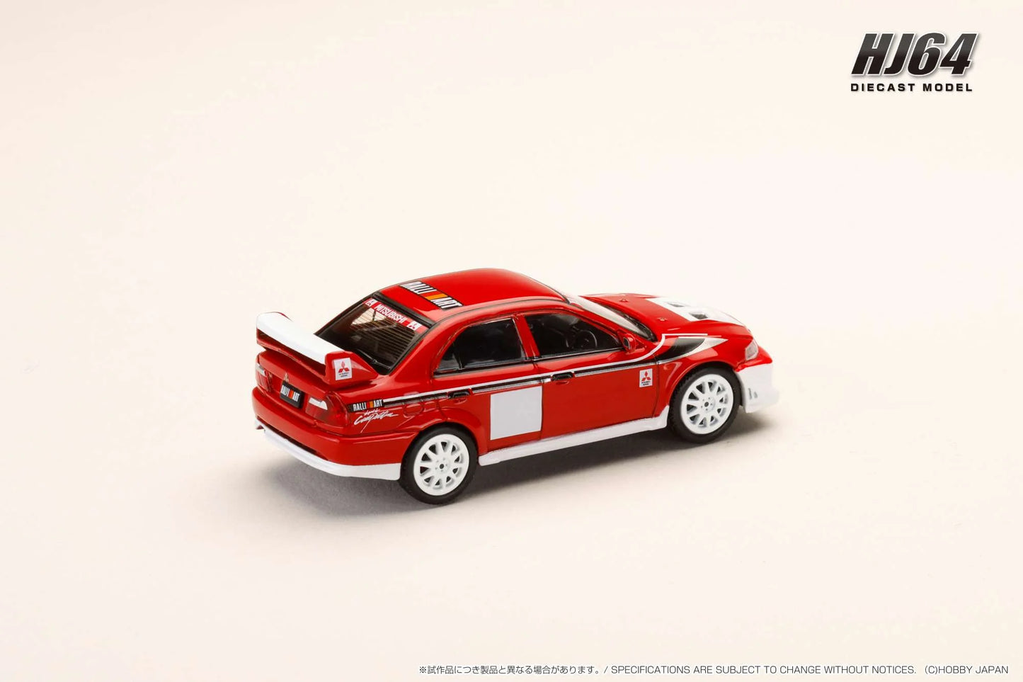 Hobby Japan 1:64 MITSUBISHI LANCER RS EVOLUTION 6 (CP9A) 2000 RALLIART WHITE/RED Official Licensed (HJ643033RC)
