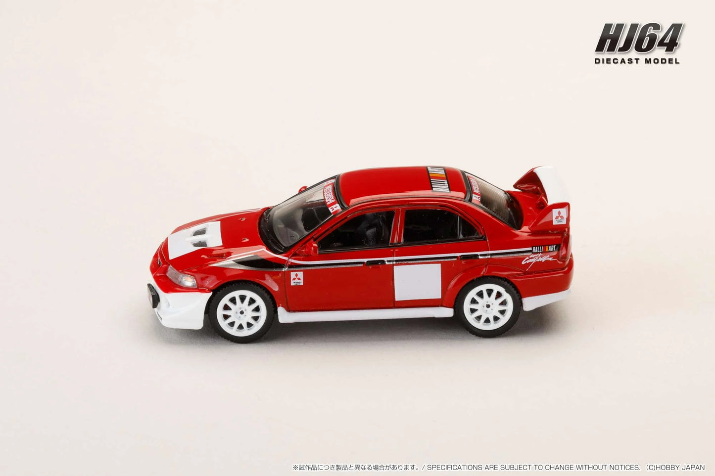 Hobby Japan 1:64 MITSUBISHI LANCER RS EVOLUTION 6 (CP9A) 2000 RALLIART WHITE/RED Official Licensed (HJ643033RC)
