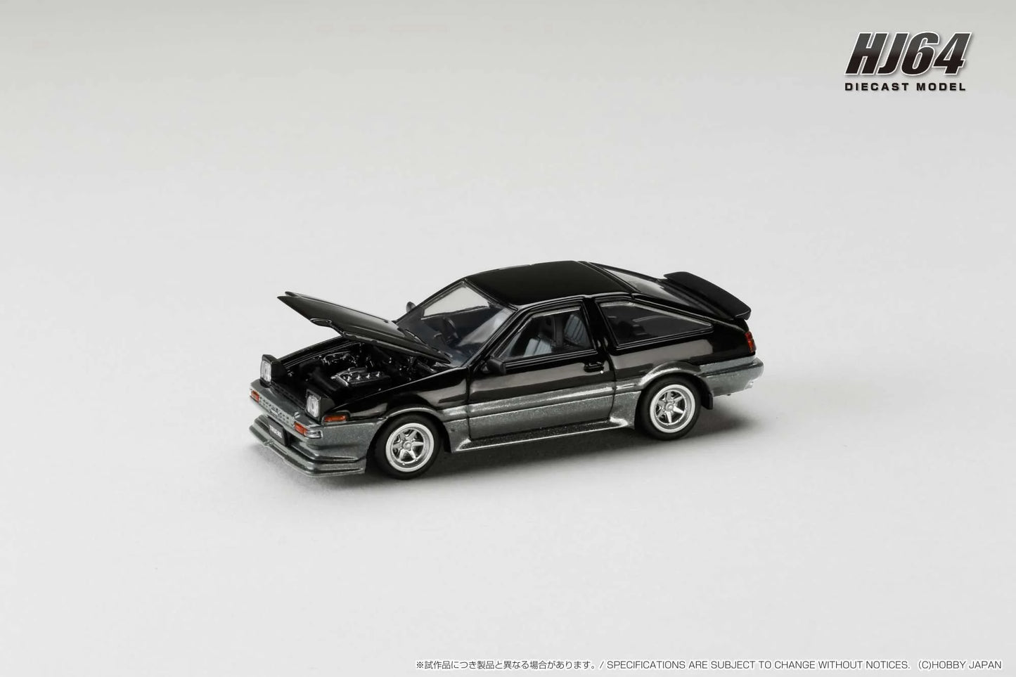Hobby Japan 1:64 Toyota Sprinter Trueno GT Apex AE86 Late Version JDM Style Black Grey Pop Up Lights Openable Front Hood with Detailed Engine Toyota Official Licensed (HJ645052SG)