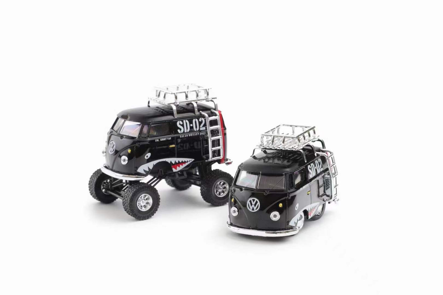 HY Model 1:64 Volkswagen T1 Kombi Camper Van Short Axis Egg Car Chrome Black Shark 4x4 Monster Truck Wheels