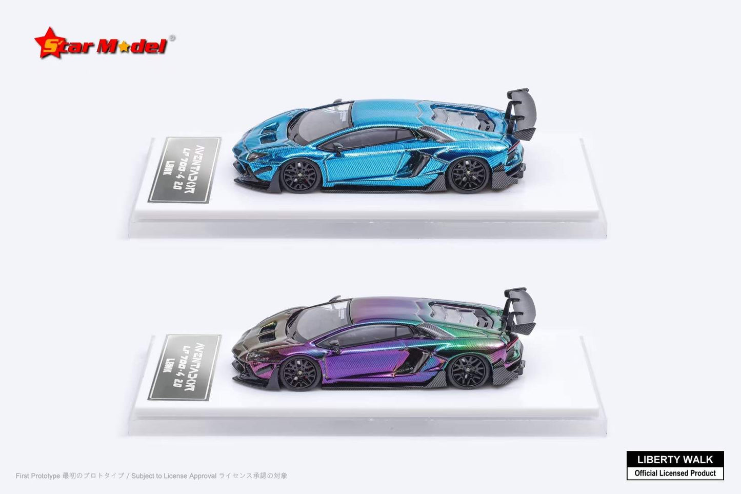 Star Model 1:64 Lamborghini Aventador LP700-4 LBWK 2.0 Official Licensed Chrome Carbon Blue