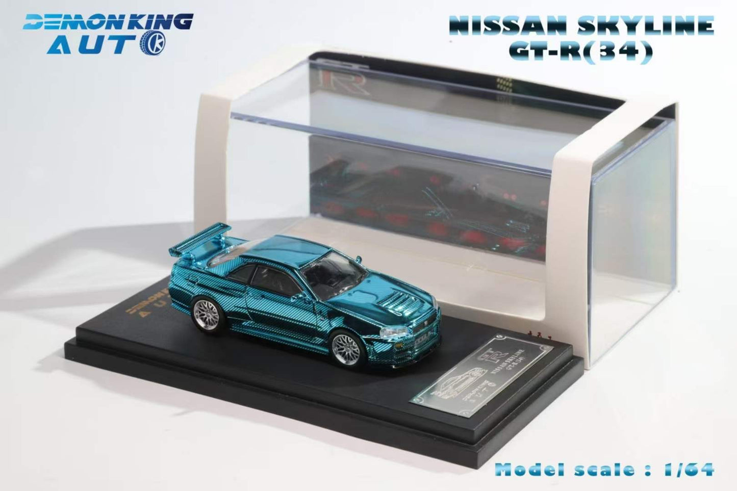 Demon King Auto 1:64 Nissan Skyline GT-R R34 Z-Tune Openable Engine Hood Full Carbon Blue