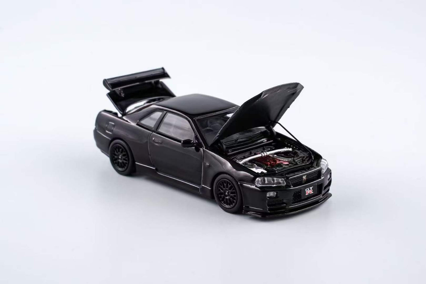 Aurora Model 1:64 Nissan Skyline GT-R R34 Z-Tune Chrome Black Openable Engine Hood China All In Tuning Expo 2024 Limited Edition 499 Pieces