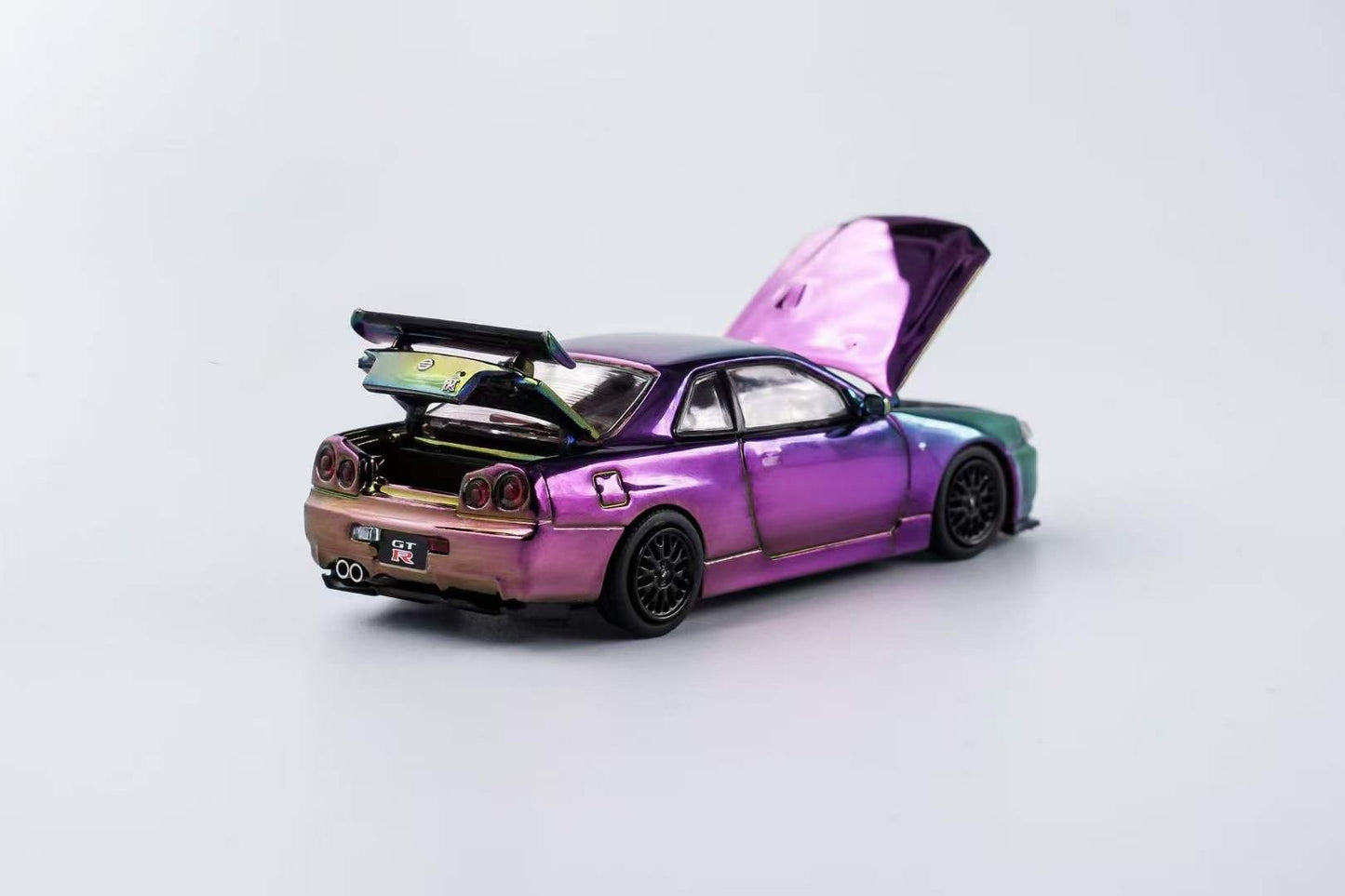 Aurora Model 1:64 Nissan Skyline GT-R R34 Z-Tune Chrome Magic Purple Openable Engine Hood China All In Tuning Expo 2024 Limited Edition 499 Pieces