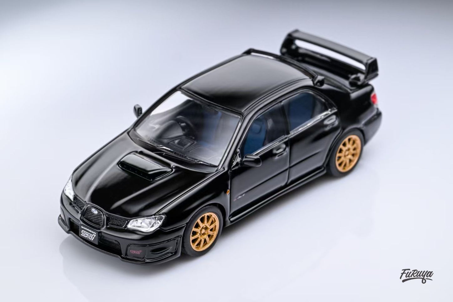 Furuya 1:64 Subaru Impreza WRX STI Hawk Eye Official Licensed Black Sedan with Accessories Limited to 999 Pieces