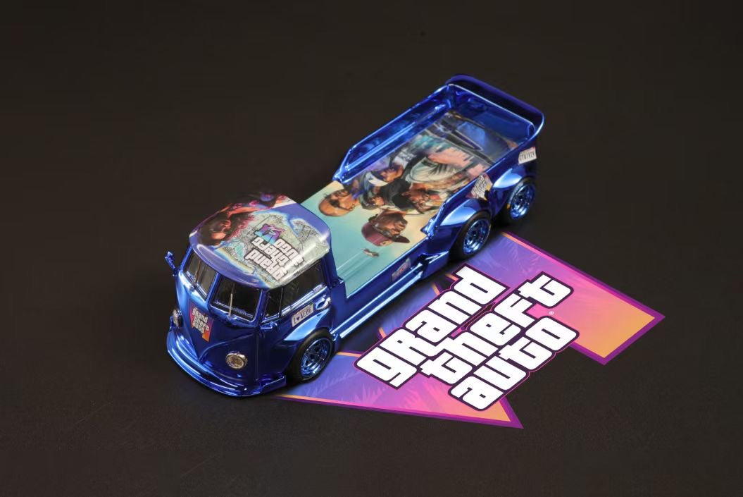 Liberty64 1:64 Volkswagen T1 Tow Truck GTA Edition 128mm Length Chrome Blue Limited 499 Pieces