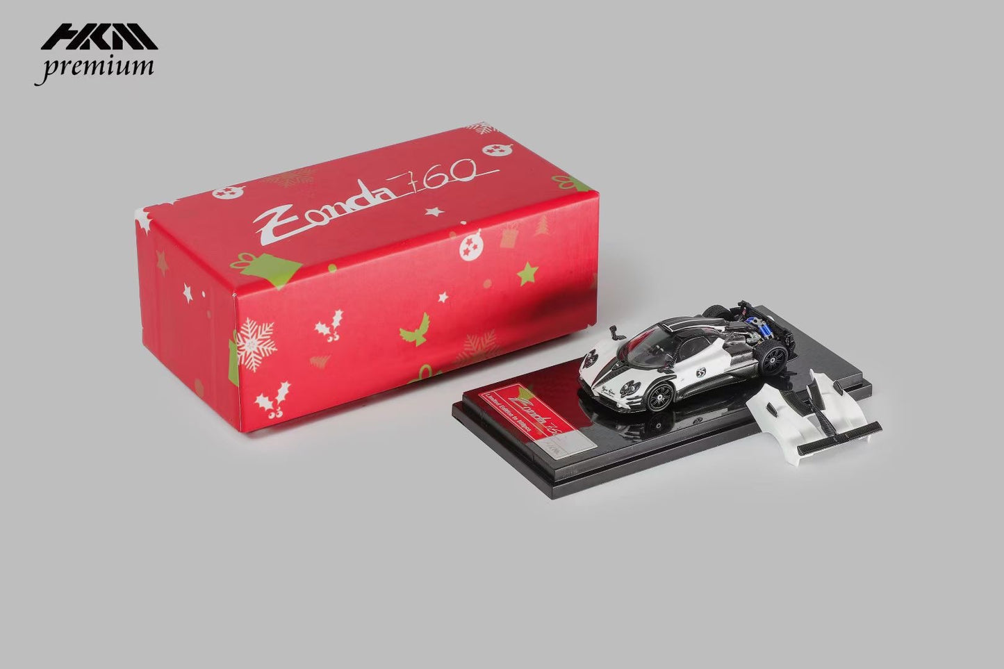 HKM Premium 1:64 Pagani Zonda 760 Berlinetta 2014 Hard Roof Luminous White #35 Removable Rear Engine Boot with Detailed Engine Christmas Premium Packaging Limited 999 Pieces