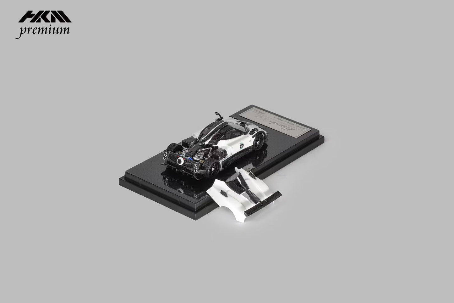 HKM Premium 1:64 Pagani Zonda 760 Berlinetta 2014 Hard Roof Luminous White #35 Removable Rear Engine Boot with Detailed Engine Christmas Premium Packaging Limited 999 Pieces