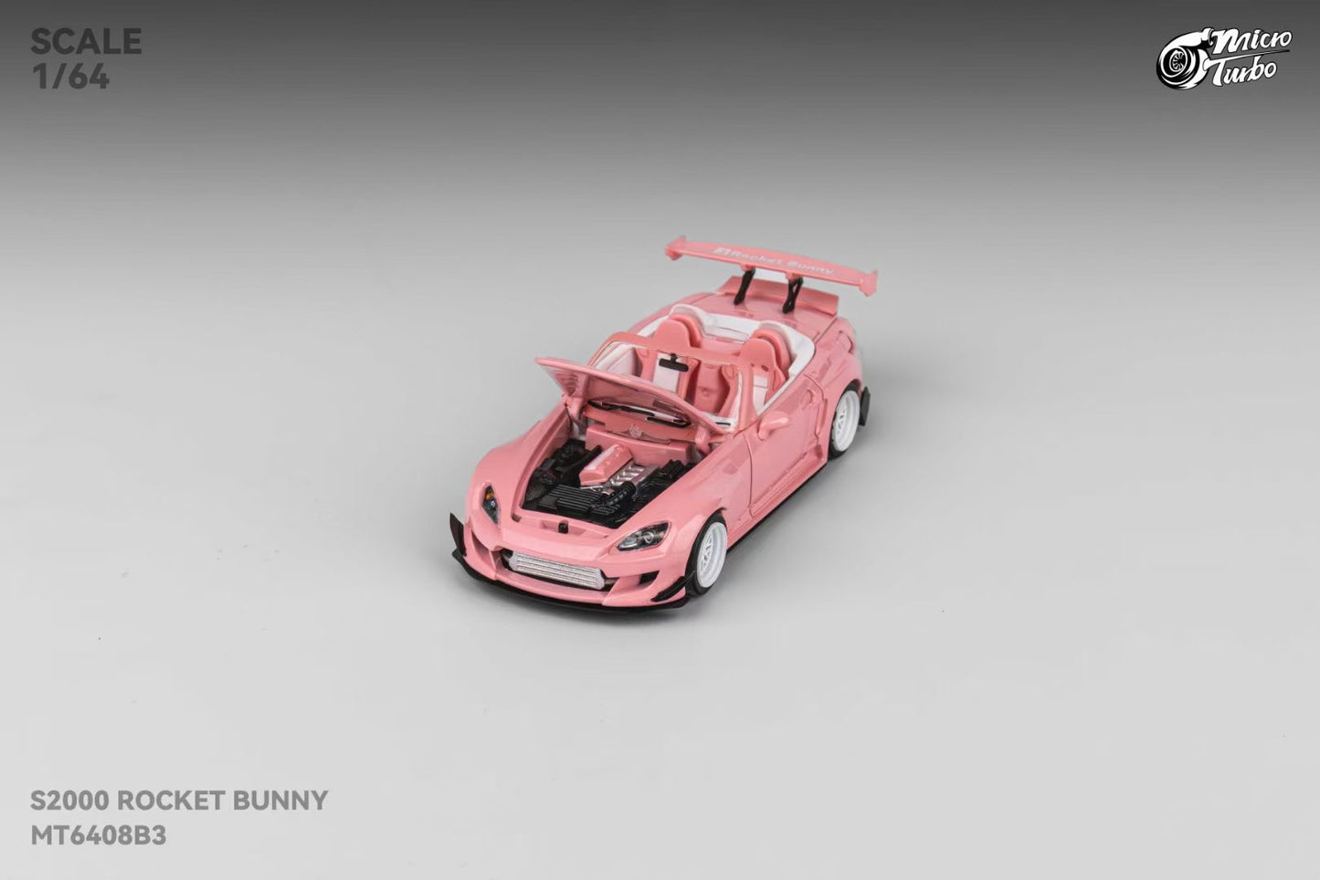 Micro Turbo 1:64 Honda S2000 AP1 Pandem Rocket Bunny Custom Metallic Pink 2025 Valentines Day Special Edition (Openable Engine Hood + Removable Engine + Magnetic Removable Wing)