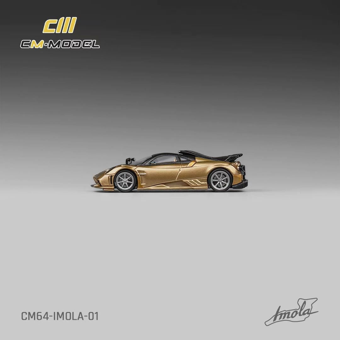 CM Model 1:64 Pagani Imola V12 Super Car Official Licensed Carbon Gold with Extra Wheel Set