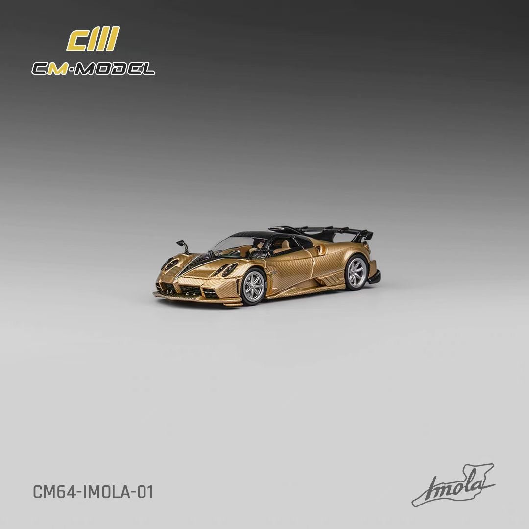 CM Model 1:64 Pagani Imola V12 Super Car Official Licensed Carbon Gold with Extra Wheel Set