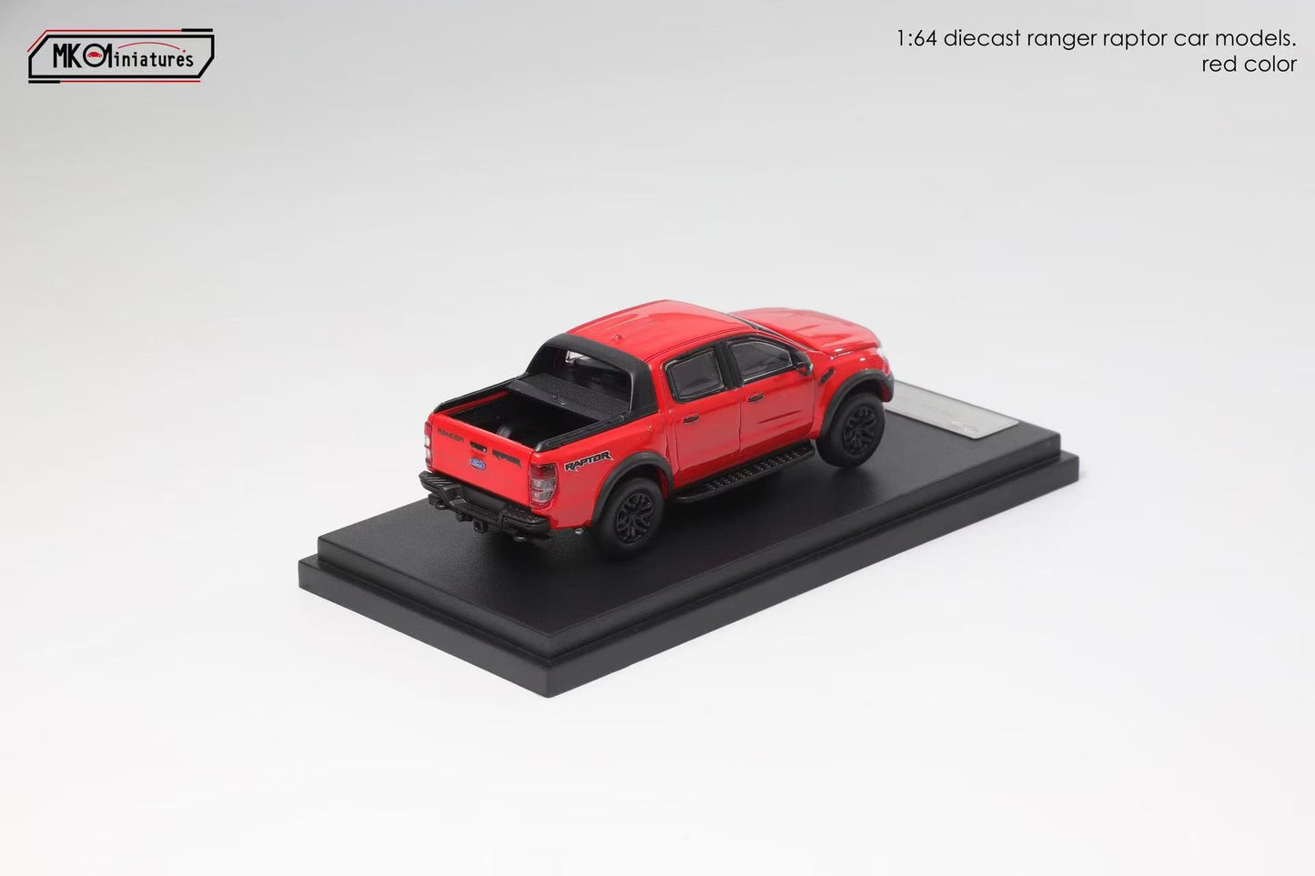 MK Miniatures 1:64 Ford Ranger P375/PX Raptor 2018 Pick Up Truck Openable Boot LHD Metallic Red