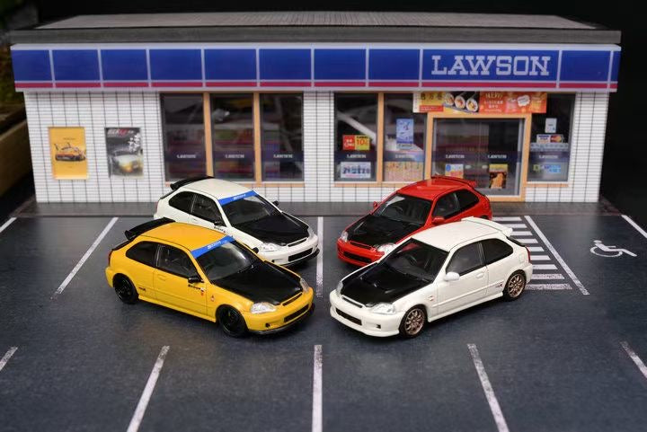 Motorhelix Intern Series 1:64 Honda Civic Type R EK9 Carbon Hood Mugen Edition Champion White - Honda and Mugen Official Licensed