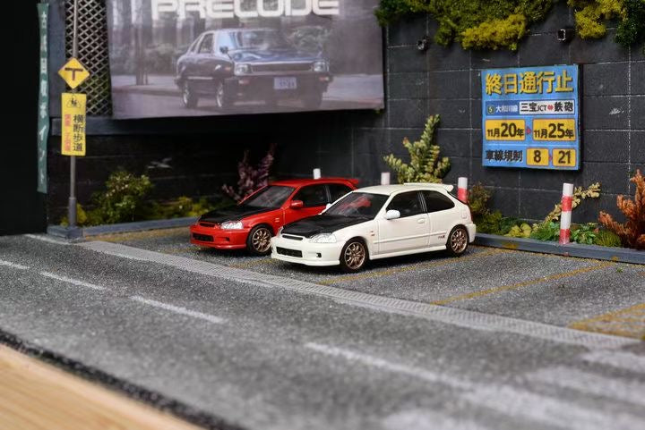 Motorhelix Intern Series 1:64 Honda Civic Type R EK9 Carbon Hood Mugen Edition Champion White - Honda and Mugen Official Licensed