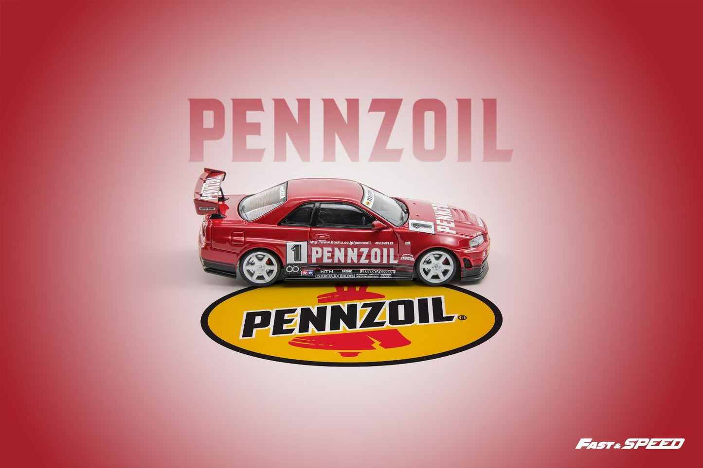 Fast Speed 1:64 Nissan GT-R BNR34 R34 Nismo Z-Tune Pennzoil #1 Red