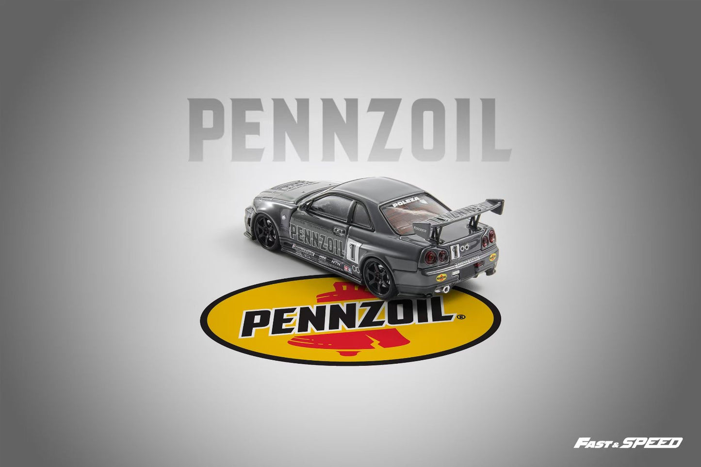 Fast Speed 1:64 Nissan GT-R BNR34 R34 Nismo Z-Tune Pennzoil #1 Grey