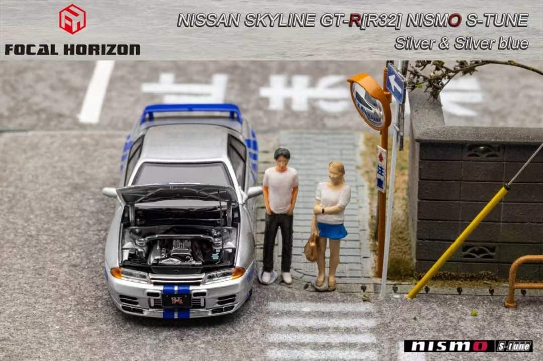 Focal Horizon 1/64 Nissan Skyline GT-R R32 Nismo S-Tune Fast & Furious Silver Blue with Openable Engine Hood