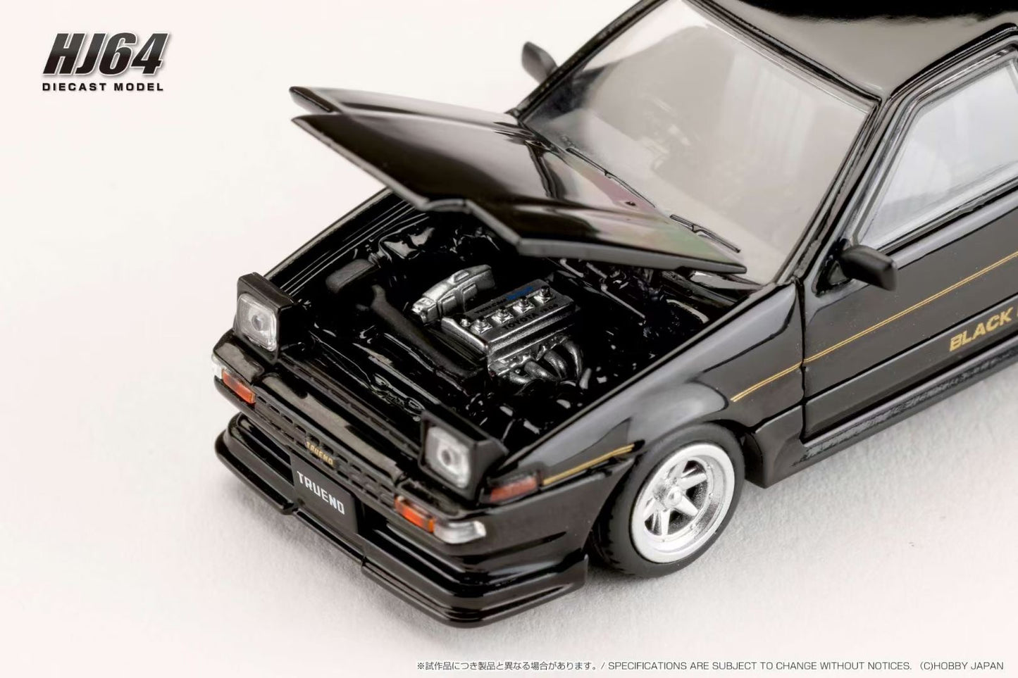 Hobby Japan 1:64 Toyota Sprinter Trueno GT Apex AE86 Late Version JDM Style White Black Pop Up Lights Openable Front Hood with Detailed Engine Toyota Official Licensed (HJ645052WB)