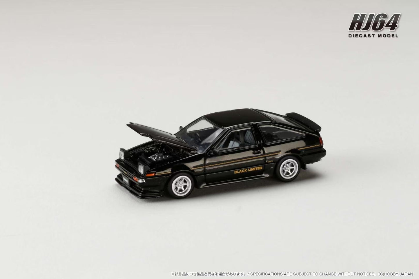 Hobby Japan 1:64 Toyota Sprinter Trueno GT Apex AE86 BLACK LIMITED JDM Style Black Pop Up Lights Openable Front Hood with Detailed Engine Toyota Official Licensed (HJ645052BK)