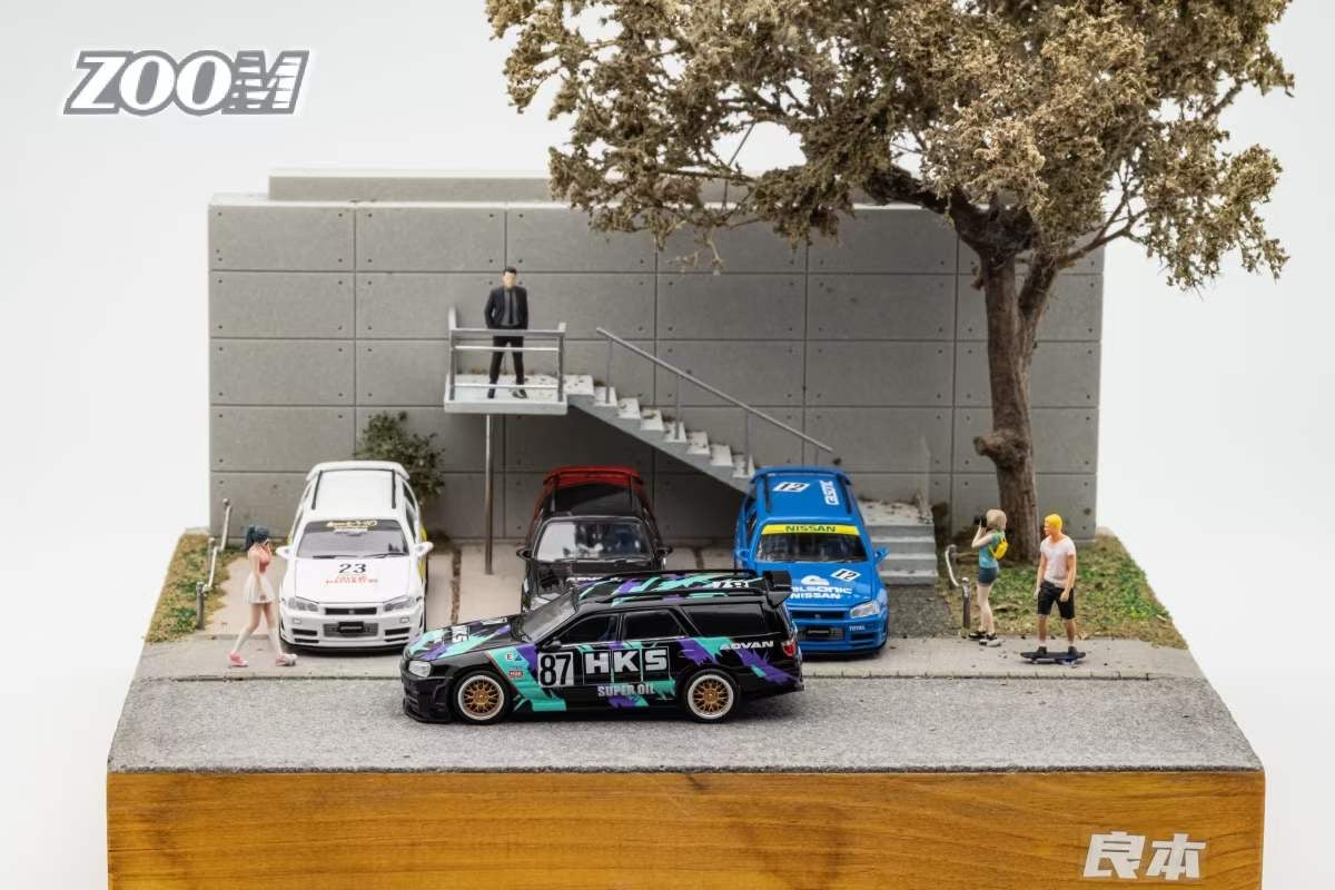 Zoom 1/64 Nissan Stagea Skyline GT-R R34 WC34 260RS Wagon Open Engine Bonnet- Calsonic Edition