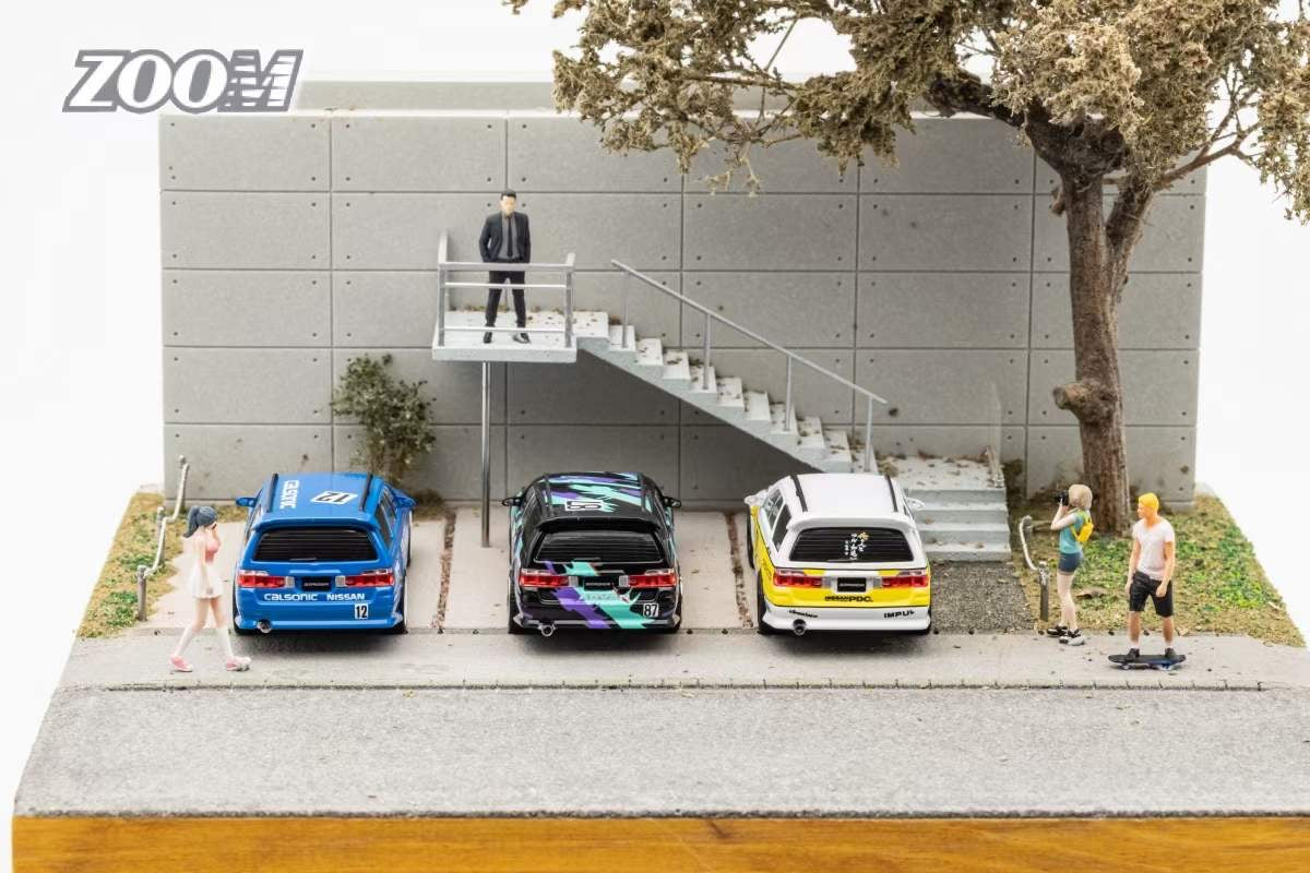 Zoom 1/64 Nissan Stagea Skyline GT-R R34 WC34 260RS Wagon Open Engine Bonnet- Calsonic Edition