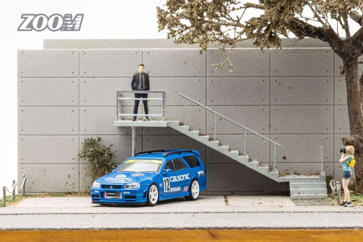 Zoom 1/64 Nissan Stagea Skyline GT-R R34 WC34 260RS Wagon Open Engine Bonnet- Calsonic Edition
