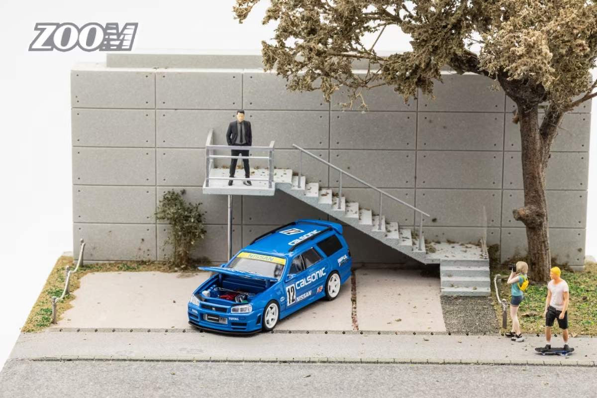 Zoom 1/64 Nissan Stagea Skyline GT-R R34 WC34 260RS Wagon Open Engine Bonnet- Calsonic Edition