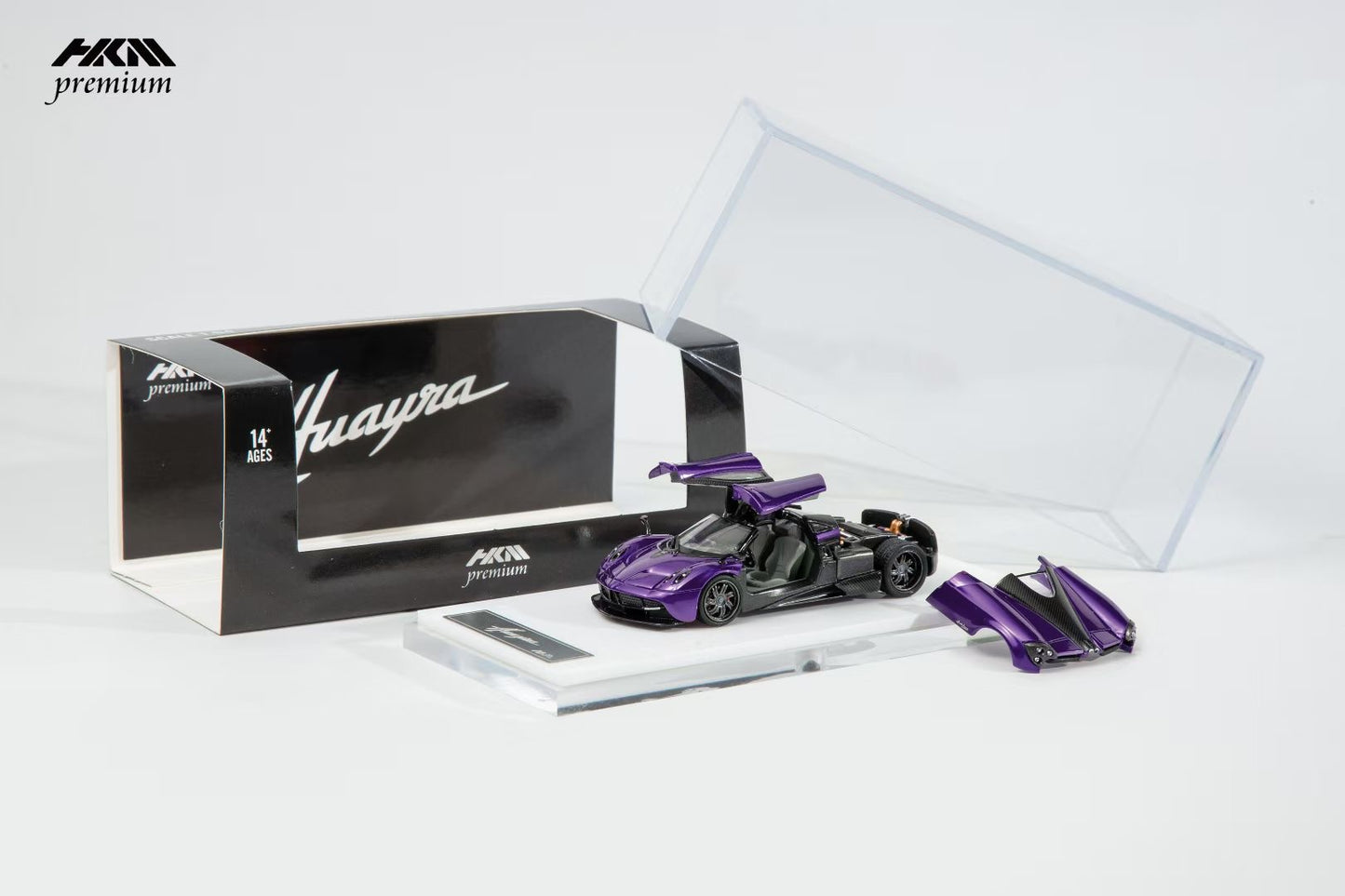 HKM Premium 1:64 Pagani Huayra Coupe 2014 Purple (Movable Rear Engine Boot, 2 Gull Wing Doors, Front and Rear Spoilers) Limited 999 Pieces