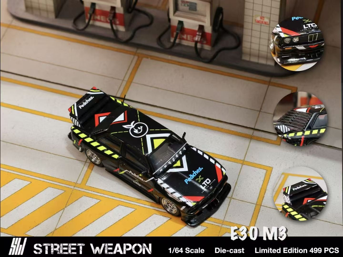 Street Weapon 1:64 BMW M3 E30 Live to Offend LTO Custom Black Peaches Edition