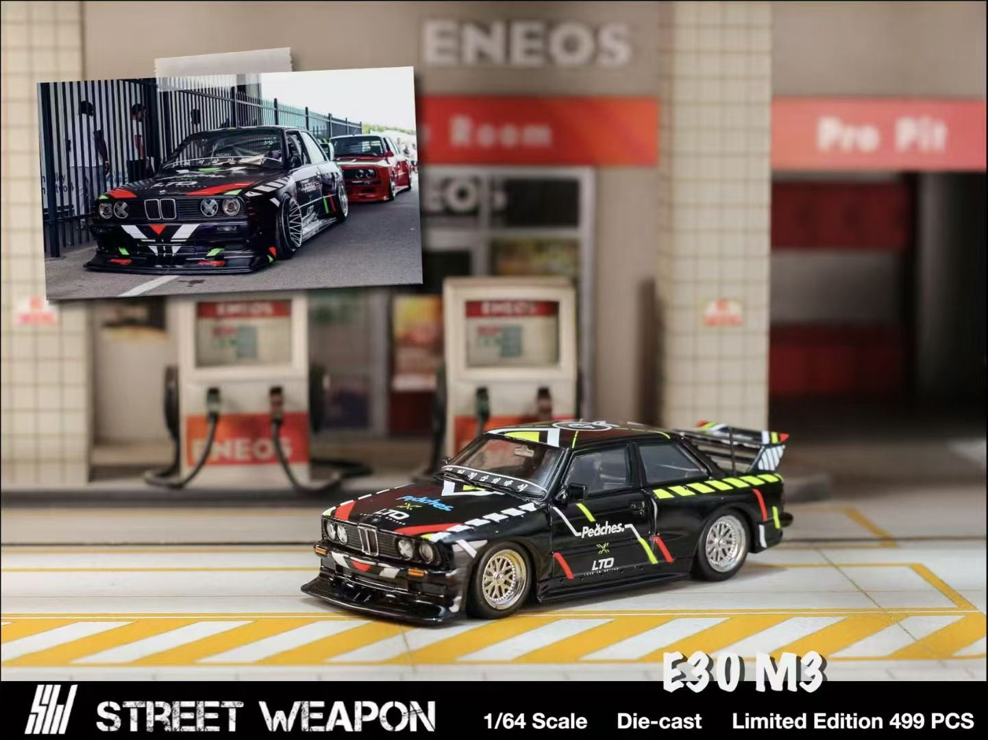 Street Weapon 1:64 BMW M3 E30 Live to Offend LTO Custom Black Peaches Edition