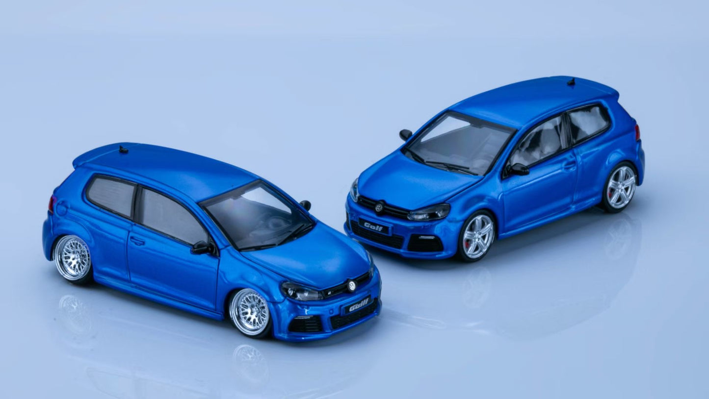 Maxwell 1:64 Volkswagen Golf GTI MK6 Pearl Blue BBS Wheels Low Stance Version Openable Front Hood Detailed Engine (China Beijing Hobby Expo HEC 2025 Event Edition)