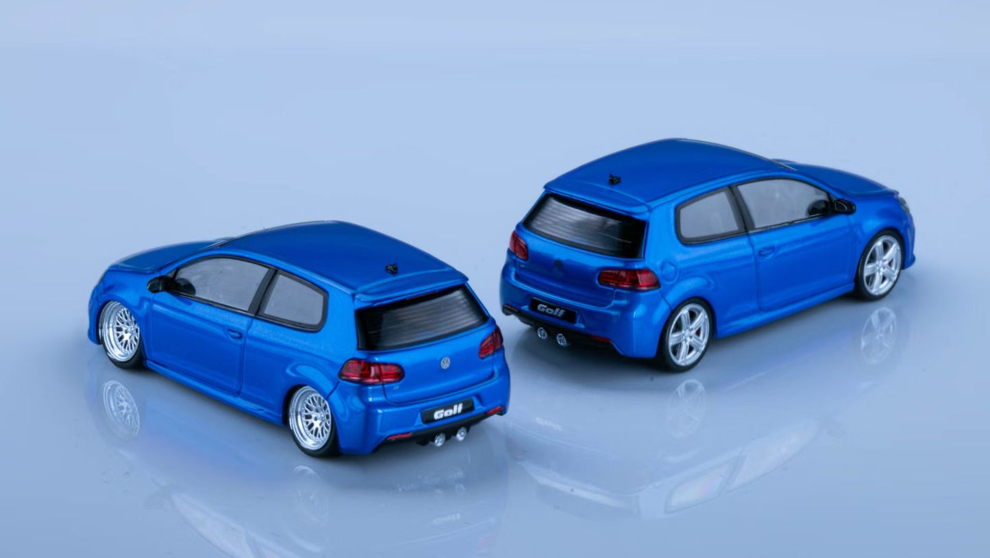 Maxwell 1:64 Volkswagen Golf GTI MK6 Pearl Blue BBS Wheels Low Stance Version Openable Front Hood Detailed Engine (China Beijing Hobby Expo HEC 2025 Event Edition)