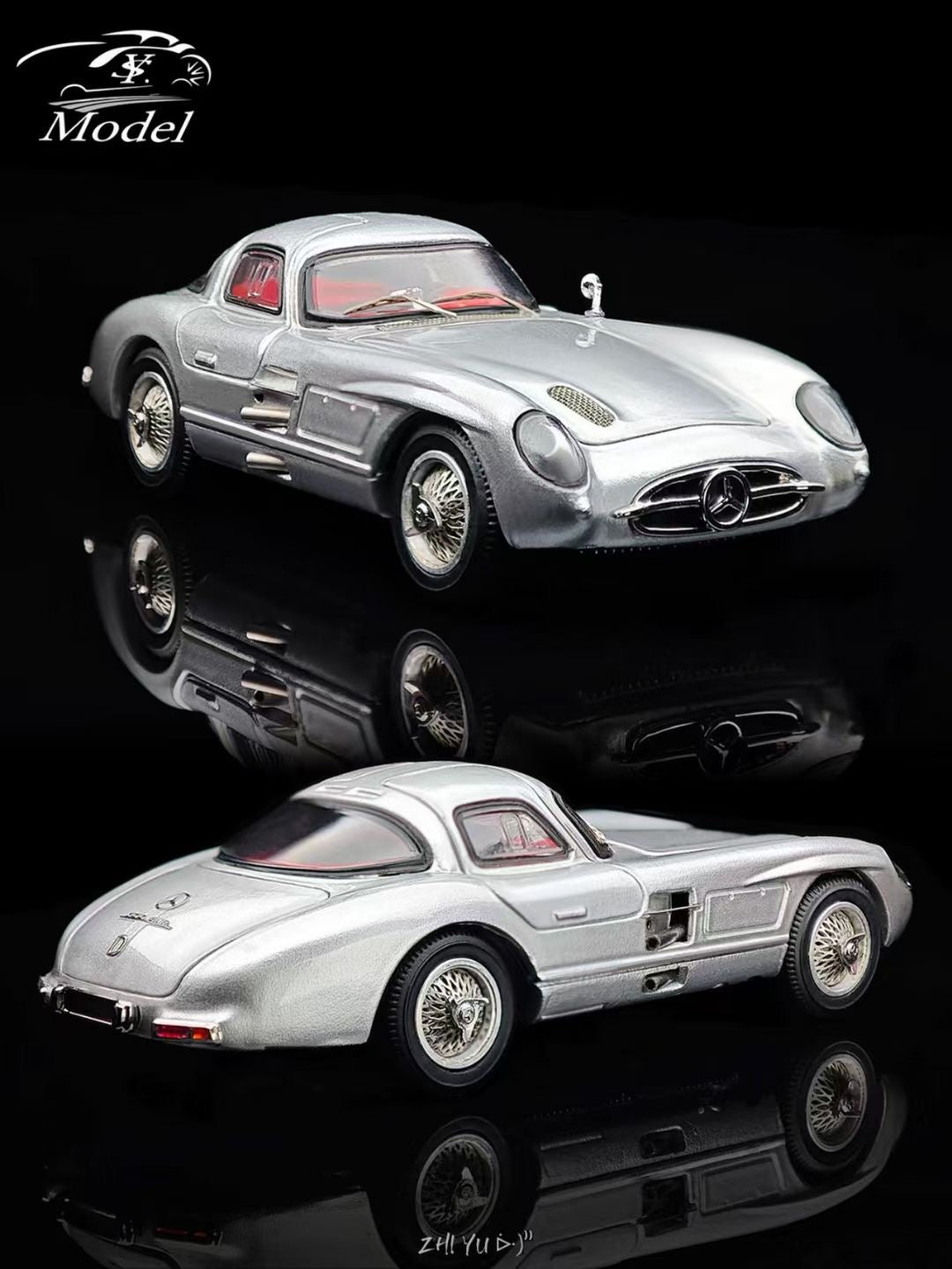 YS Model 1:64 Mercedes Benz SL Class MK1 300SLR W196S 1955 Uhlenhaut Coupe Openable Front Engine Hood and Gull Wing Doors