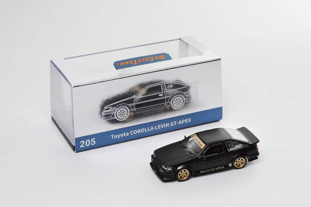 DCT 1:64 Toyota Corolla AE86 Levin GT-APEX RWB Wide Body Custom Black with Gold Wheels