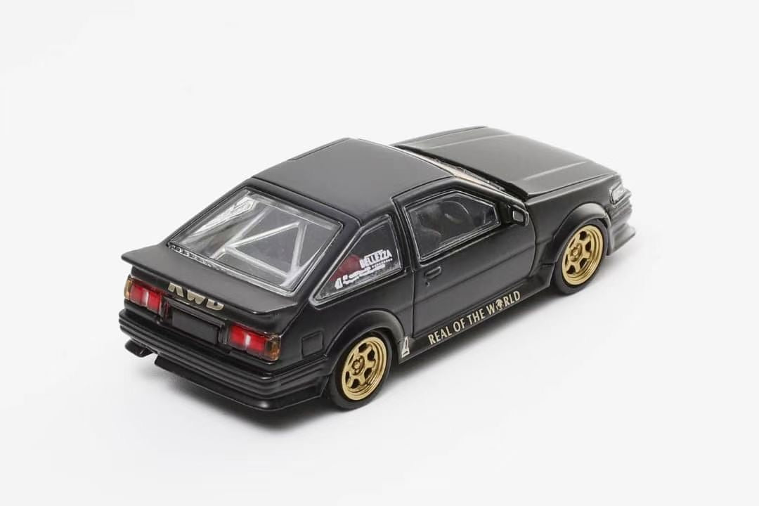 DCT 1:64 Toyota Corolla AE86 Levin GT-APEX RWB Wide Body Custom Black with Gold Wheels
