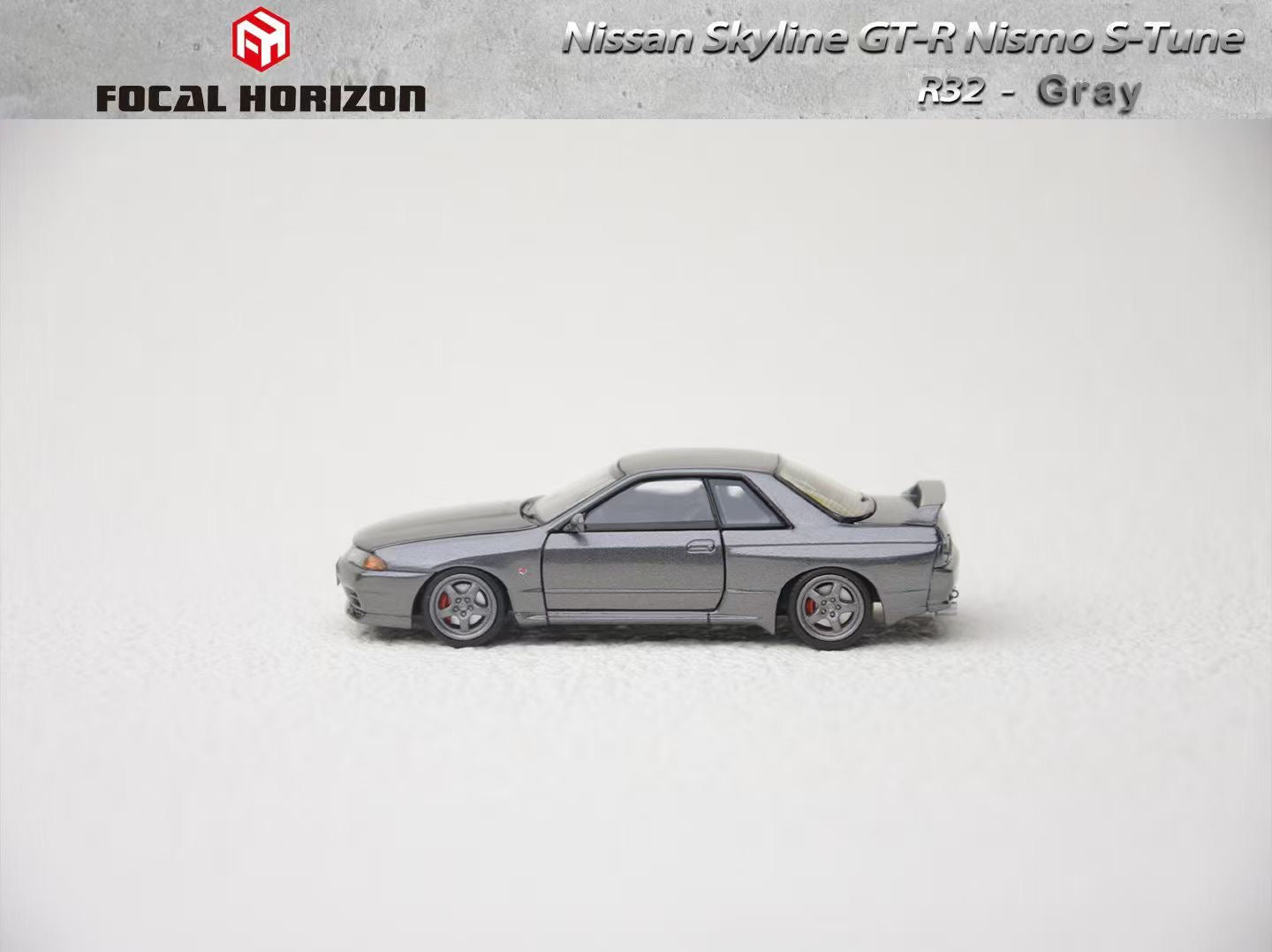 Focal Horizon 1:64 Nissan Skyline GT-R R32 Nismo S-Tune Gun Grey (ALL OPEN Doors and Hoods) Premium Case and Box Packaging