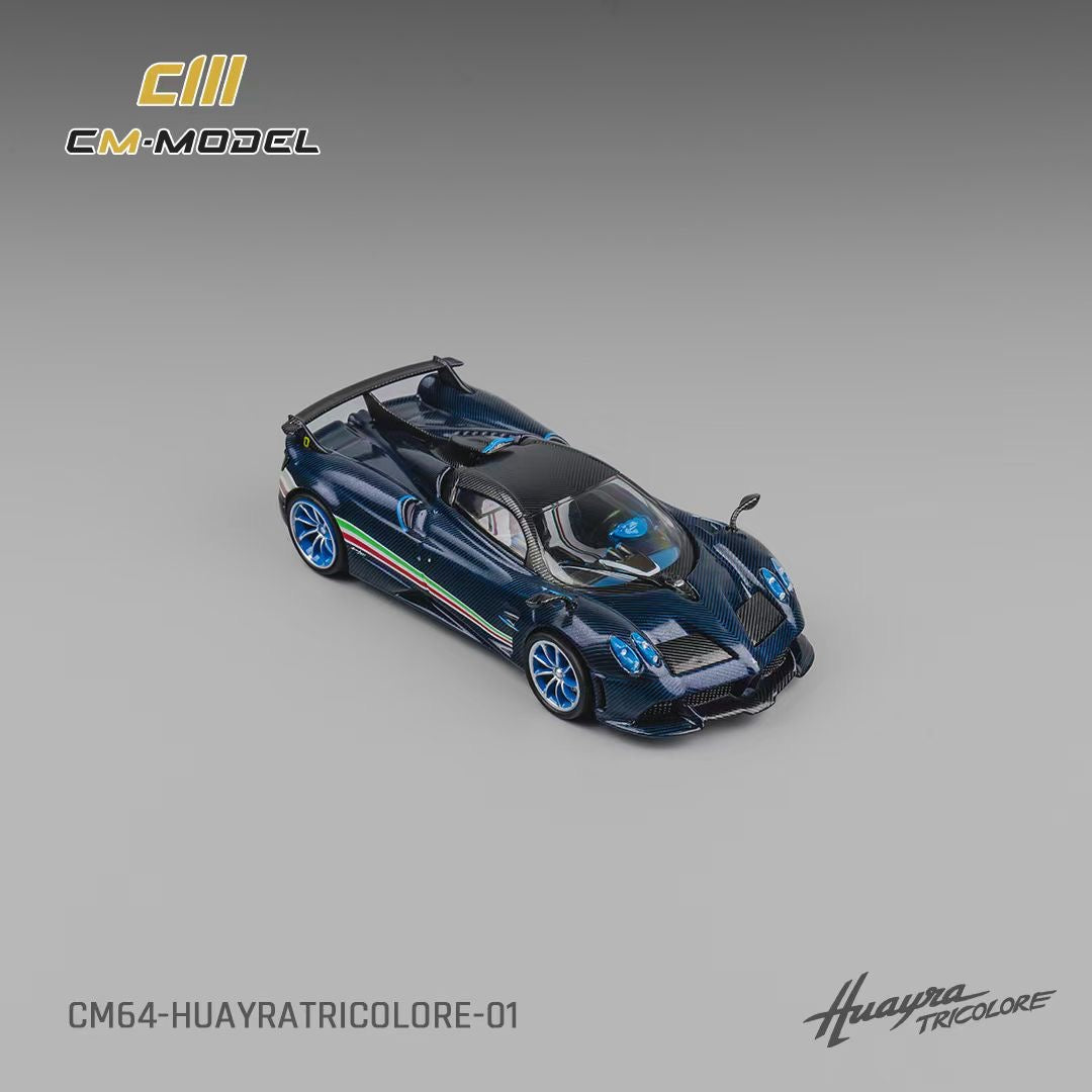CM Model 1:64 Pagani Huayra Tricolore Full Carbon Blue Italian Stripes Pagani Official Licensed