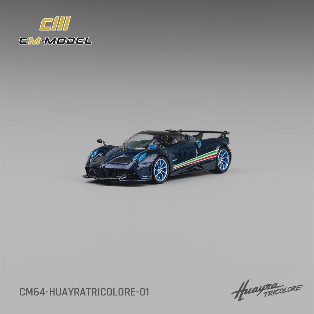 CM Model 1:64 Pagani Huayra Tricolore Full Carbon Blue Italian Stripes Pagani Official Licensed