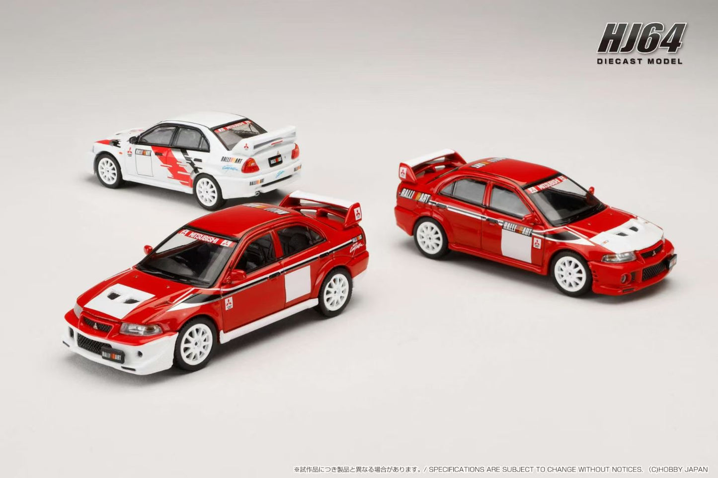 Hobby Japan 1:64 MITSUBISHI LANCER RS EVOLUTION 6 (CP9A) 2000 RALLIART WHITE Official Licensed (HJ643033RA)