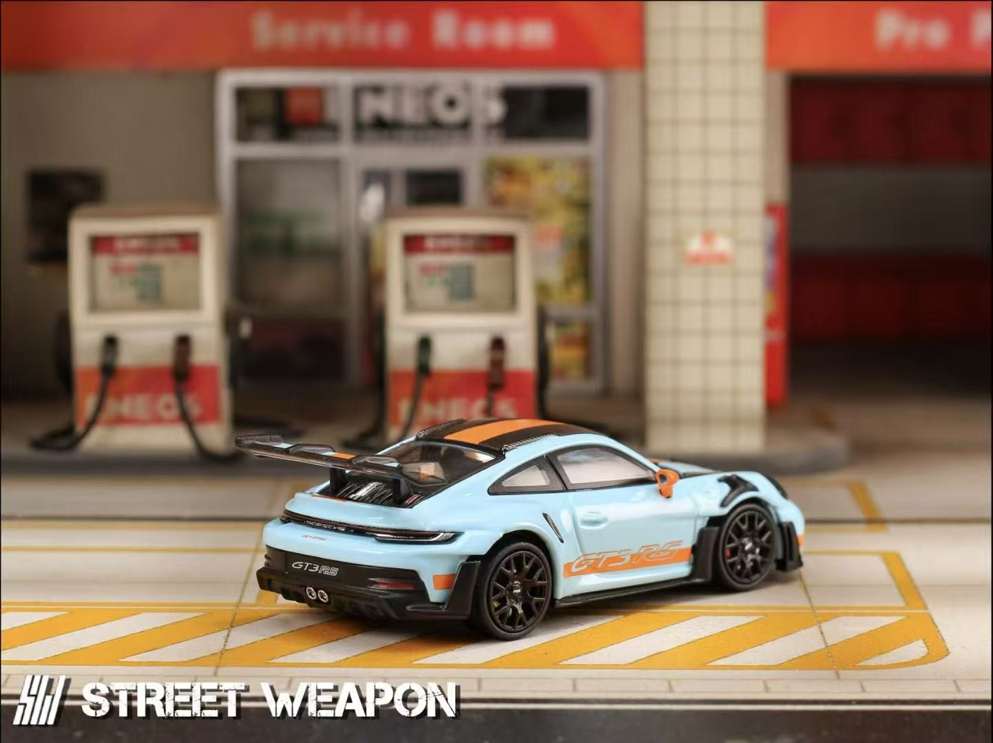 Street Weapon 1/64 Porsche 911 992 GT3 RS Gulf Blue with Black Wheels Limited 599 Pieces