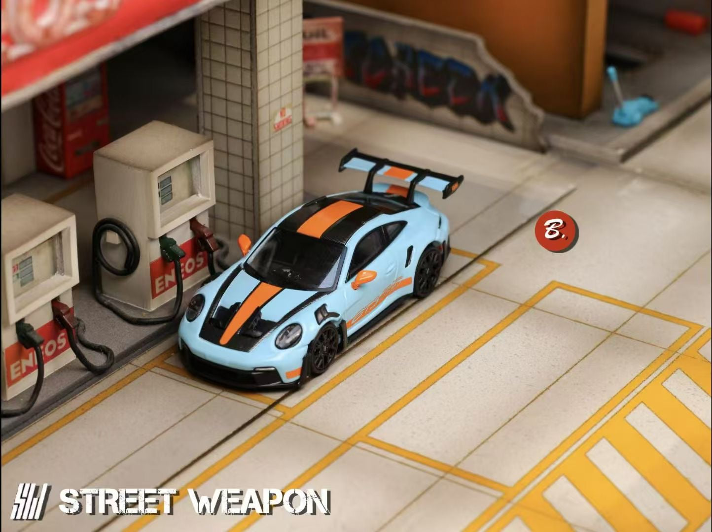 Street Weapon 1/64 Porsche 911 992 GT3 RS Gulf Blue with Black Wheels Limited 599 Pieces