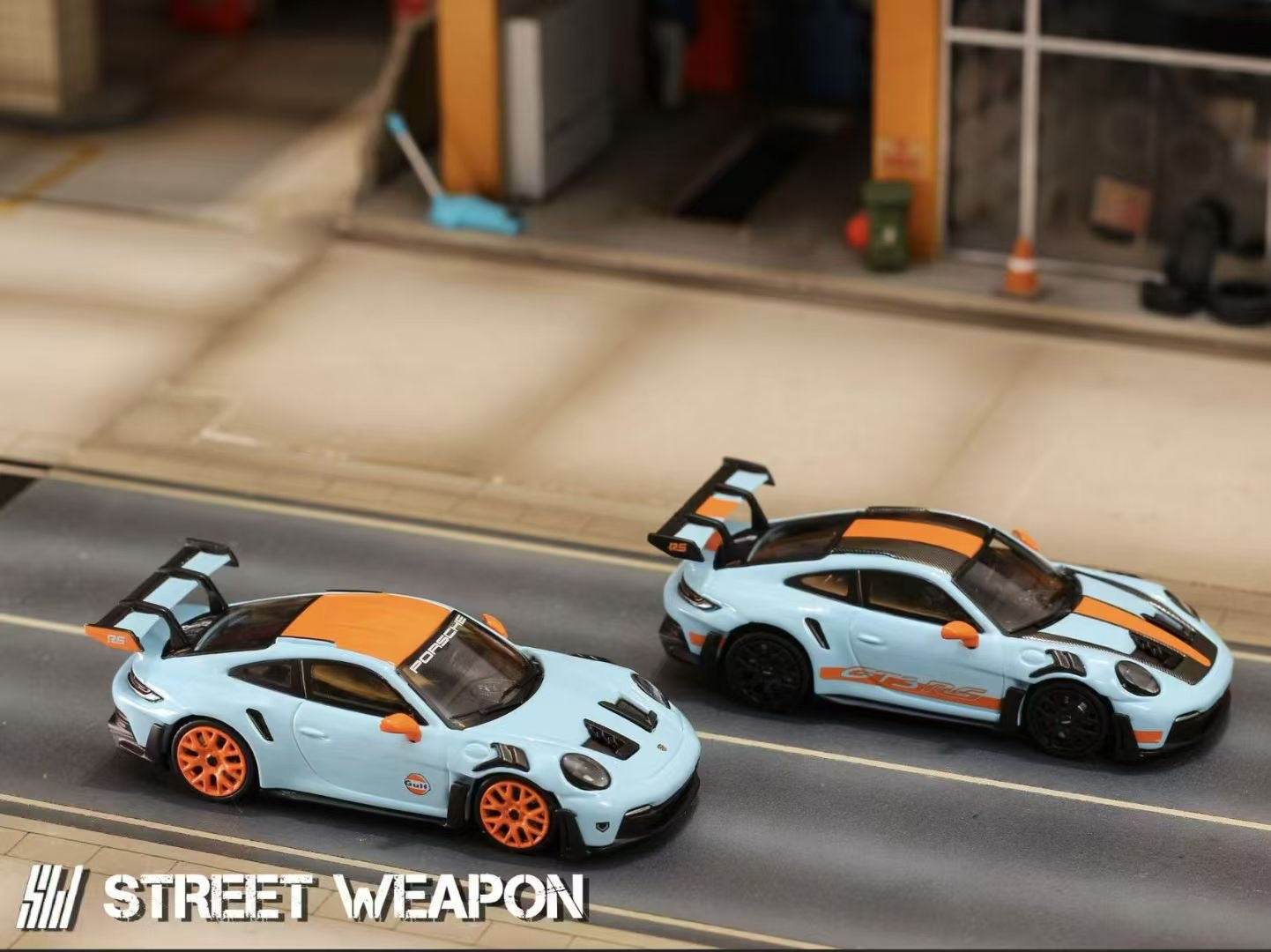 Street Weapon 1/64 Porsche 911 992 GT3 RS Gulf Blue with Black Wheels Limited 599 Pieces